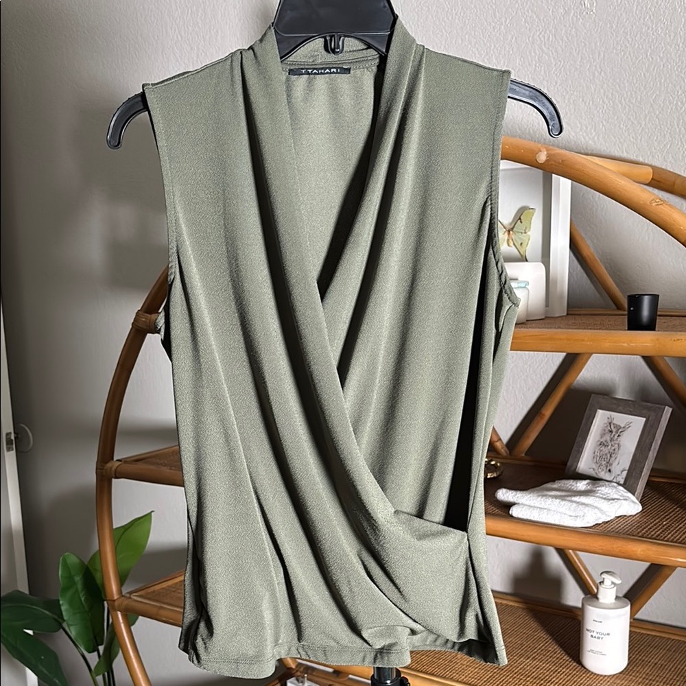Olive Green Sleeveless Wrap Top